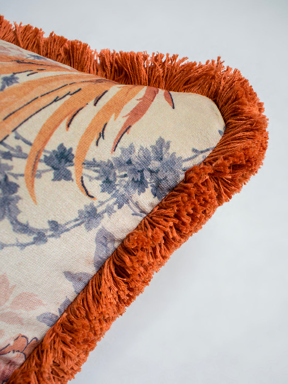 Lovebirds 'Papaya' Fringed Rectangle Velvet Cushion