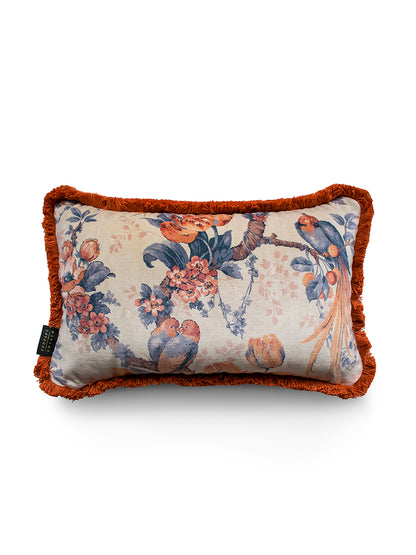Lovebirds 'Papaya' Fringed Rectangle Velvet Cushion