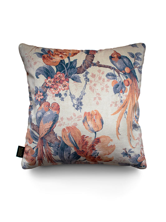 Lovebirds 'Papaya' Velvet Cushion