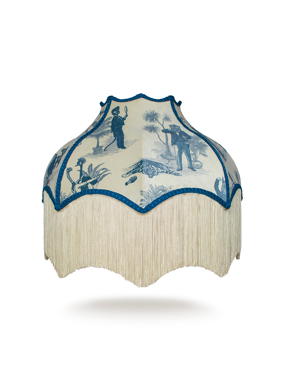 Safari Soirée 'Heron Blue' Fringed Lampshade