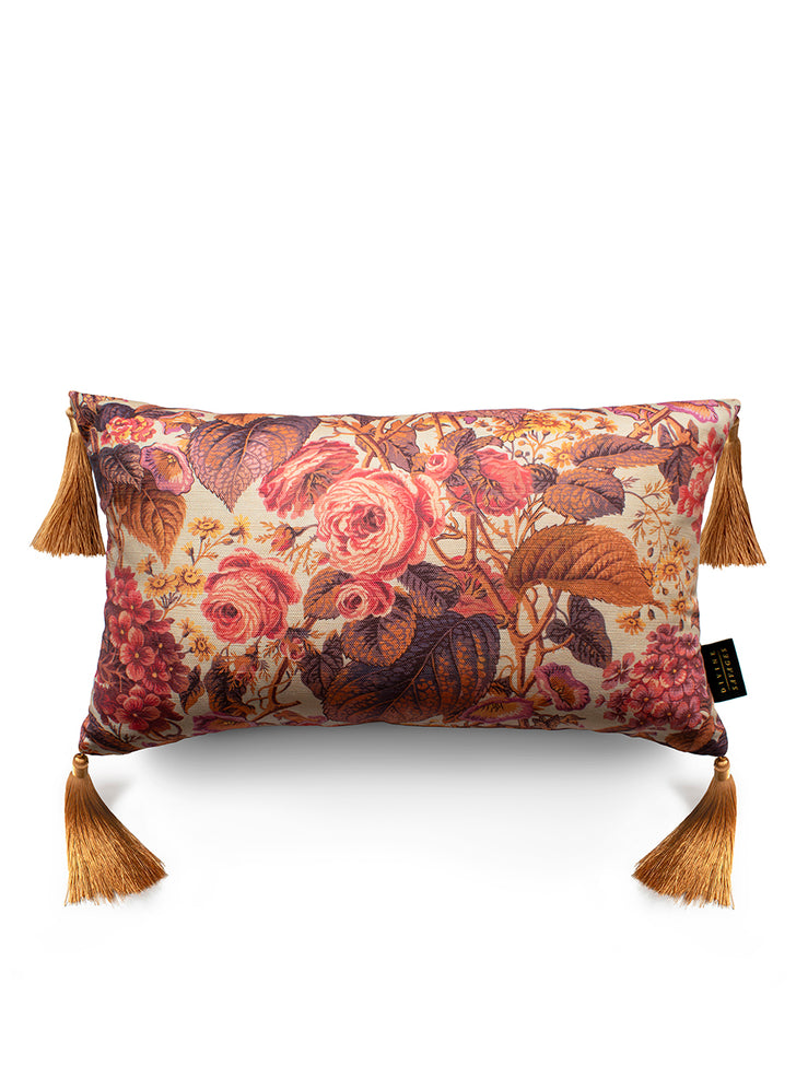 The Brambles 'Antique Rose' Rectangle Linen Tasseled Cushion