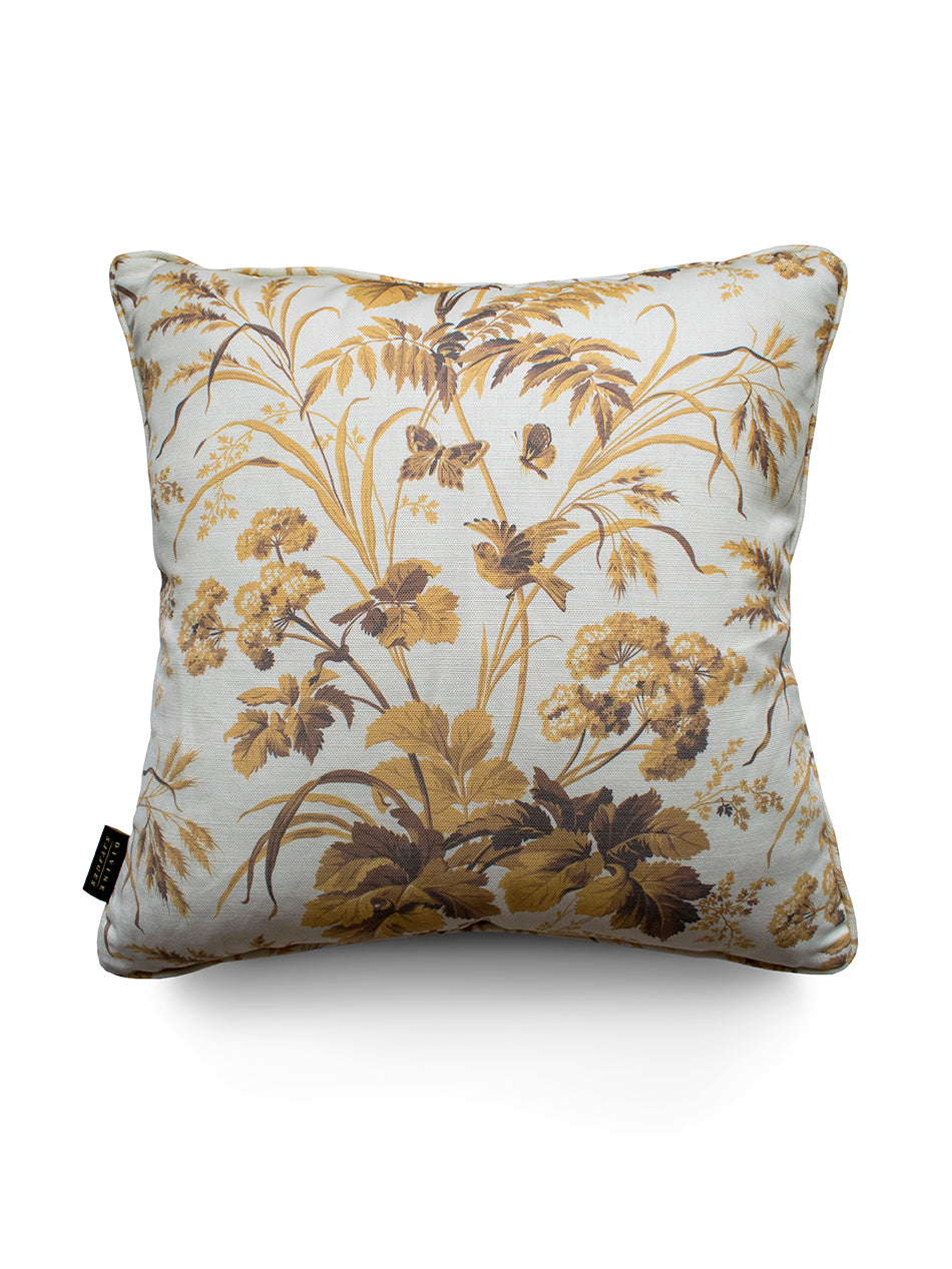 Where The Wildflowers Grow 'Mustard' Linen Cushion