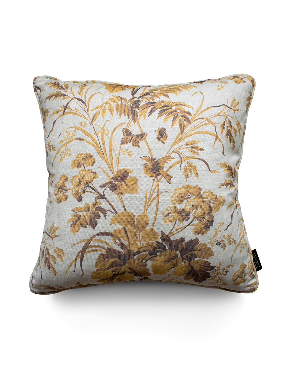 Where The Wildflowers Grow 'Mustard' Linen Cushion