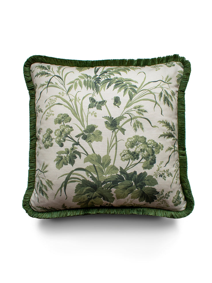 Where The Wildflowers Grow 'Sage' Fringed Linen Cushion