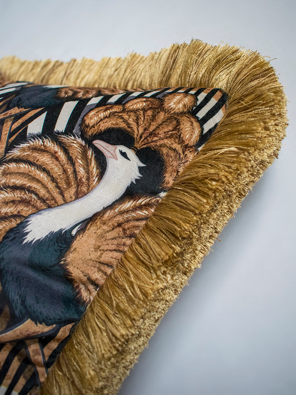 Zsa Zsa 'Gold' Fringed Velvet Cushion