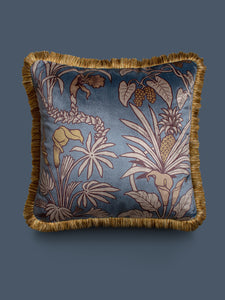 Sample Sale: Botanize Heritage 'Whale Blue' Fringed Velvet Cushion