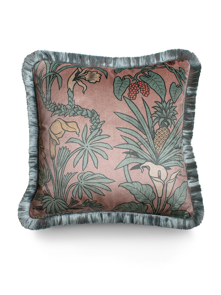 Botanize Heritage 'Plaster Pink' Fringed Velvet Cushion