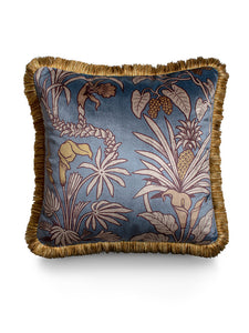 Sample Sale: Botanize Heritage 'Whale Blue' Fringed Velvet Cushion