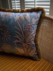 Sample Sale: Botanize Heritage 'Whale Blue' Fringed Velvet Cushion