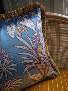 Sample Sale: Botanize Heritage 'Whale Blue' Fringed Velvet Cushion