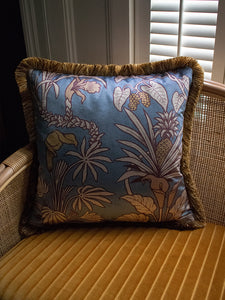 Sample Sale: Botanize Heritage 'Whale Blue' Fringed Velvet Cushion