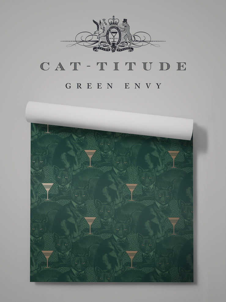 Cat-titude 'Green Envy' Wallpaper Sample