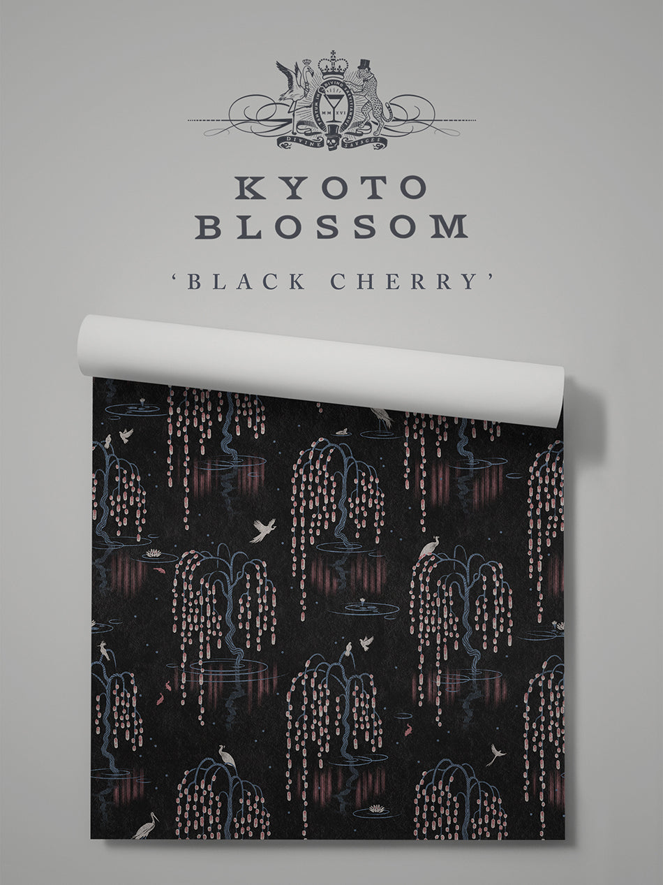 Kyoto Blossom 'Black Cherry' Wallpaper Wallpaper Sample