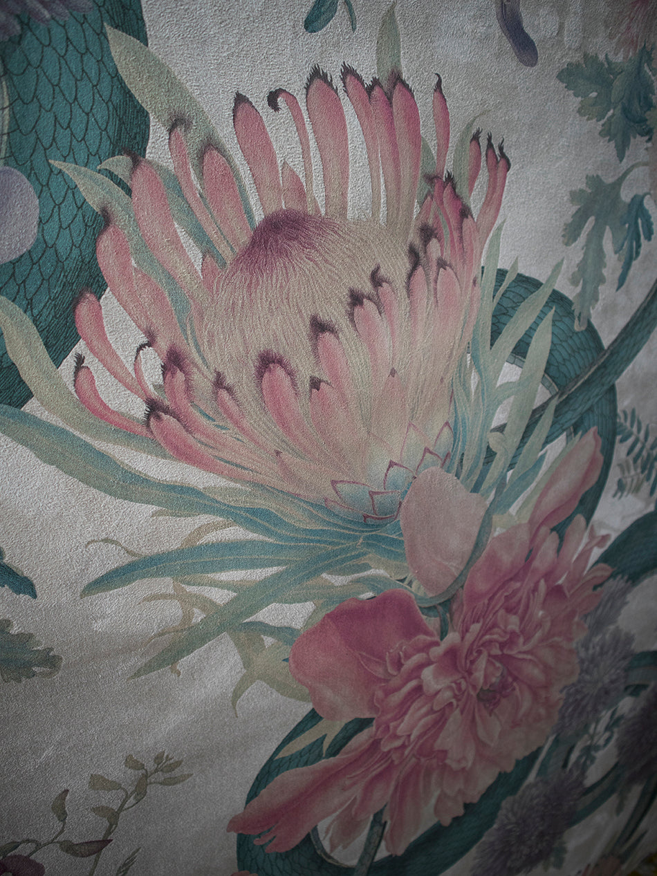Forbidden Bloom 'Bone White' Faux Suede Wallpaper By The Metre