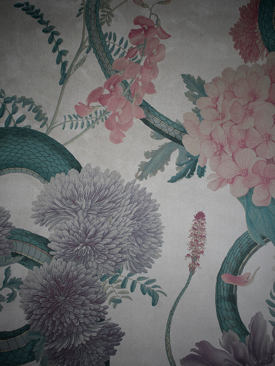 Forbidden Bloom 'Bone White' Faux Suede Wallpaper Sample