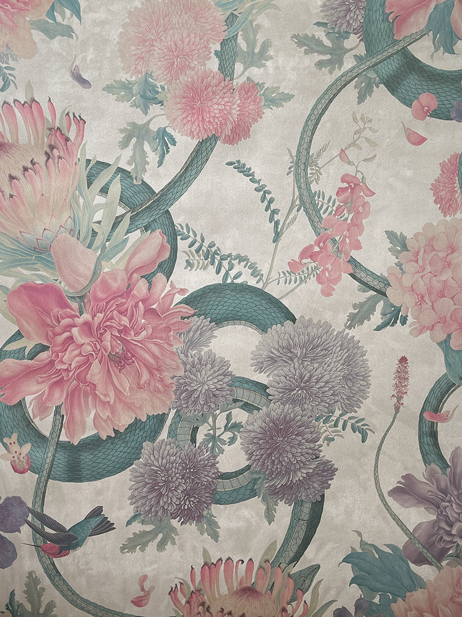 Forbidden Bloom 'Bone White' Faux Suede Wallpaper By The Metre