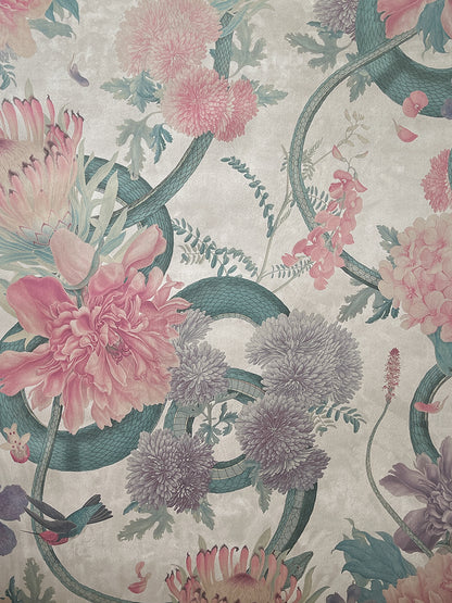 Forbidden Bloom 'Bone White' Faux Suede Wallpaper By The Metre