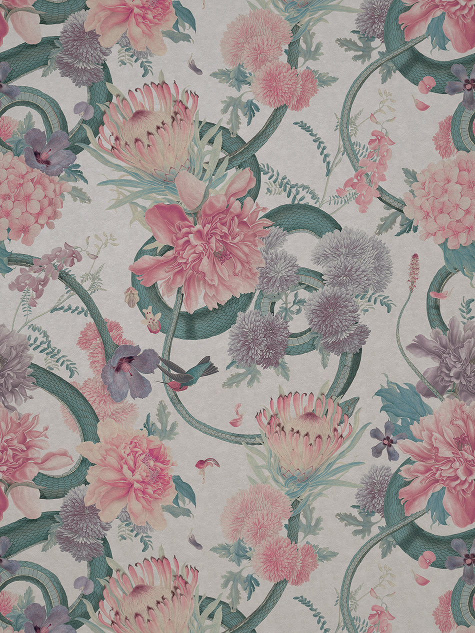 Forbidden Bloom 'Bone White' Faux Suede Wallpaper By The Metre