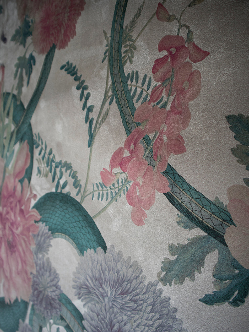 Forbidden Bloom 'Bone White' Faux Suede Wallpaper By The Metre
