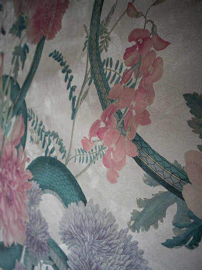 Forbidden Bloom 'Bone White' Faux Suede Wallpaper Sample