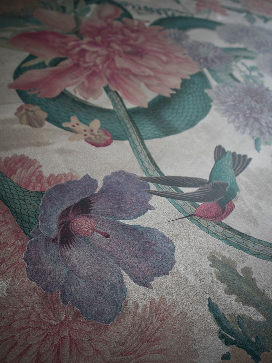 Forbidden Bloom 'Bone White' Faux Suede Wallpaper By The Metre