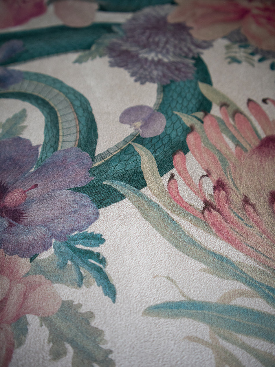 Forbidden Bloom 'Bone White' Faux Suede Wallpaper By The Metre