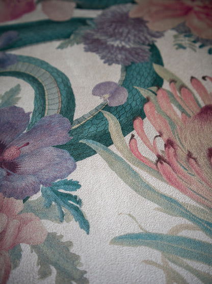 Forbidden Bloom 'Bone White' Faux Suede Wallpaper By The Metre
