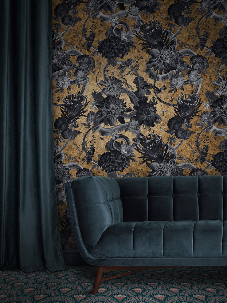 Forbidden Bloom Gold Leaf Wallpaper By The Metre