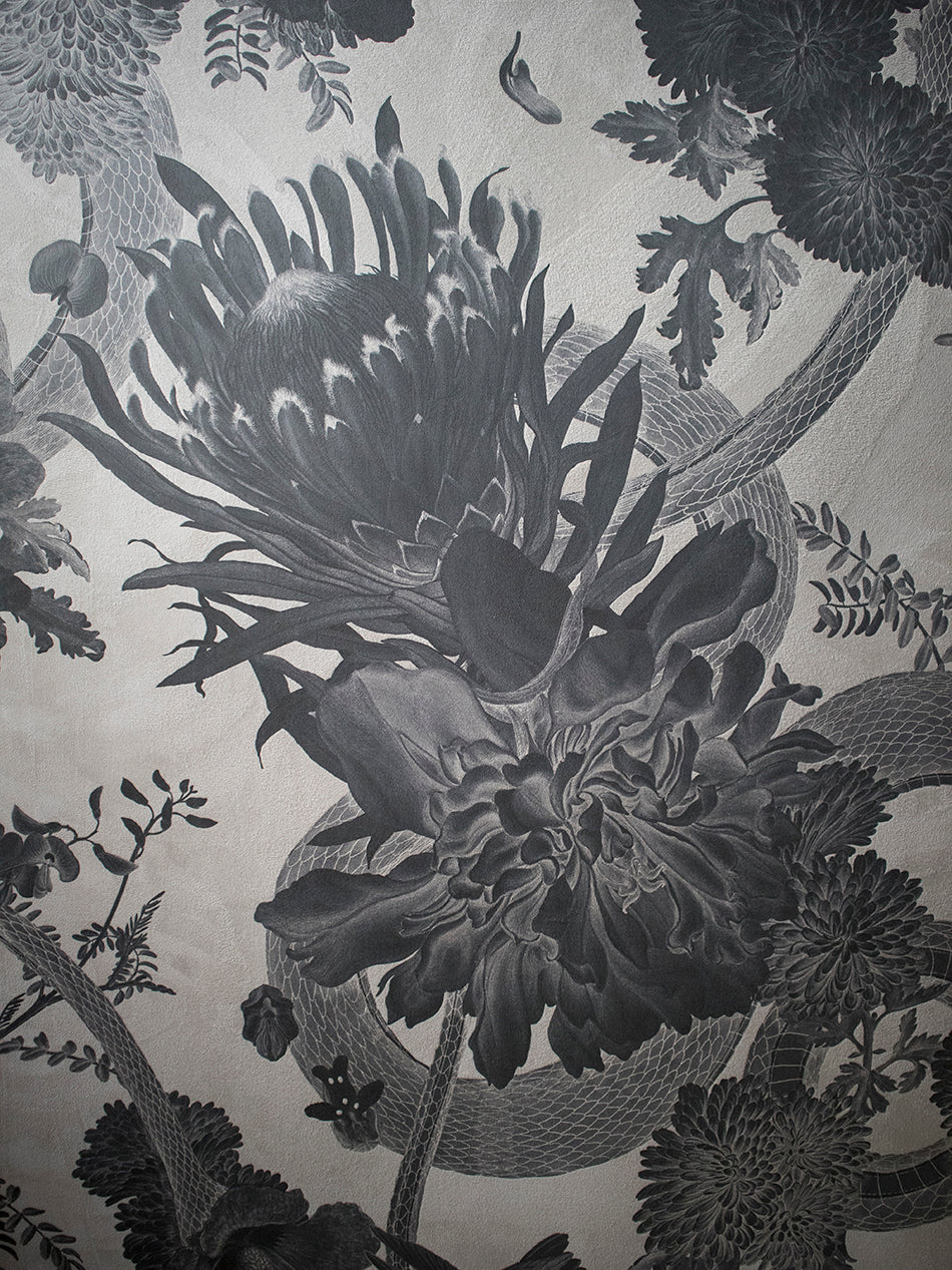 Forbidden Bloom 'Monochrome' Faux Suede Wallpaper By The Metre