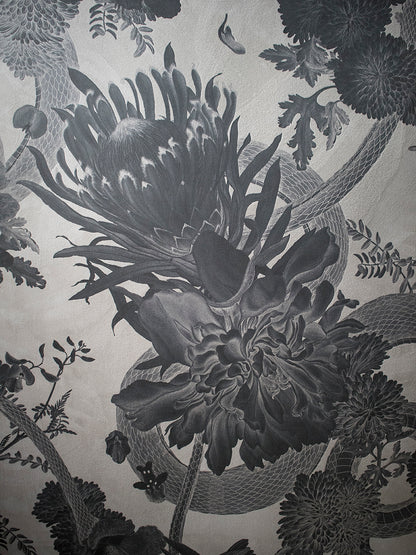 Forbidden Bloom 'Monochrome' Faux Suede Wallpaper By The Metre