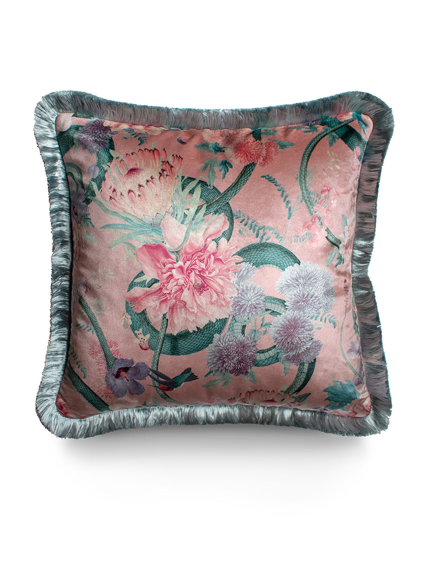Forbidden Bloom 'Blush' Fringed Velvet Cushion