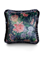Load image into Gallery viewer, Forbidden Bloom &#39;Deep Blue&#39; Fringed Velvet Cushion