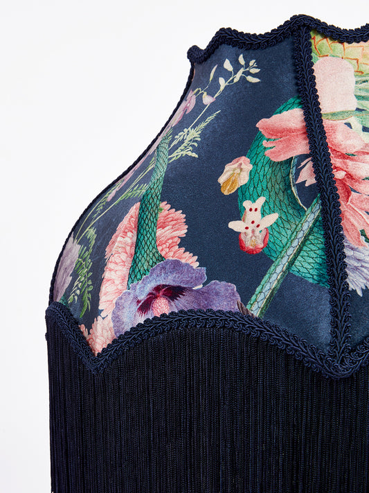 Forbidden Bloom 'Deep Blue' Fringed Lampshade