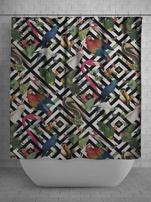 Geometric Aviary Shower Curtain