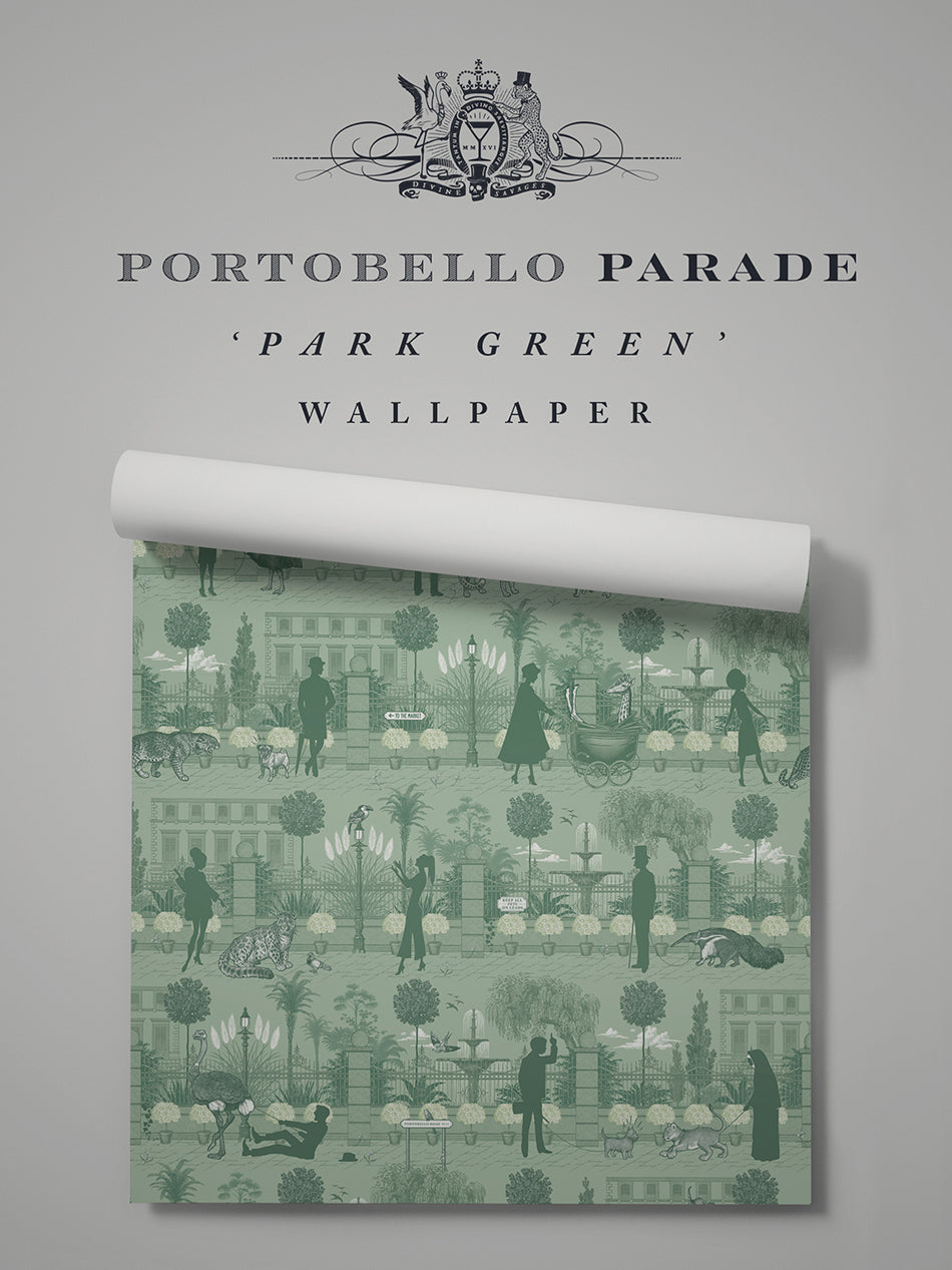 Portobello Parade 'Park Green' Wallpaper Sample