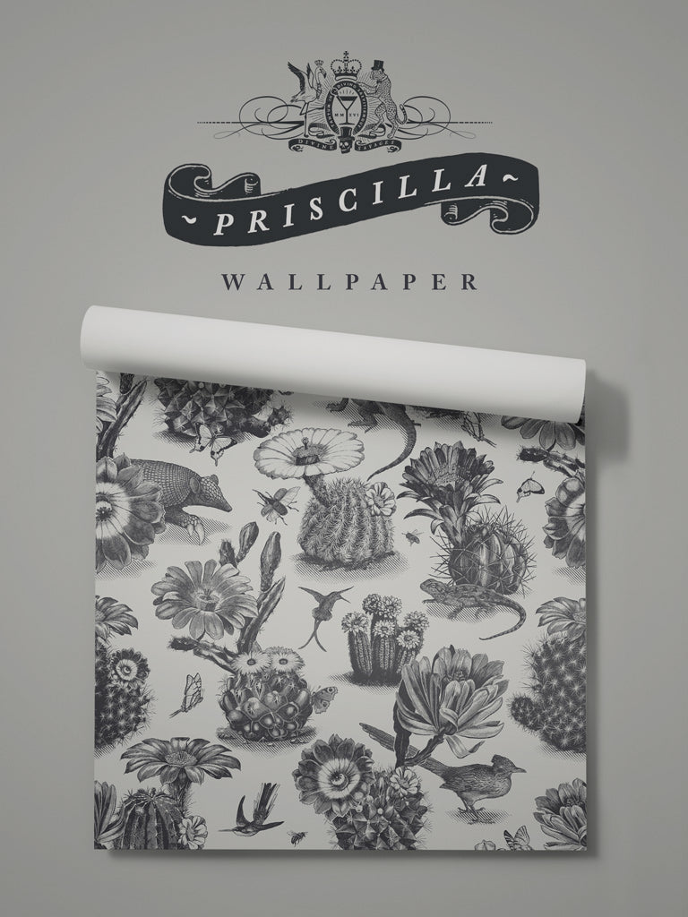 Priscilla 'Charcoal' Wallpaper Sample